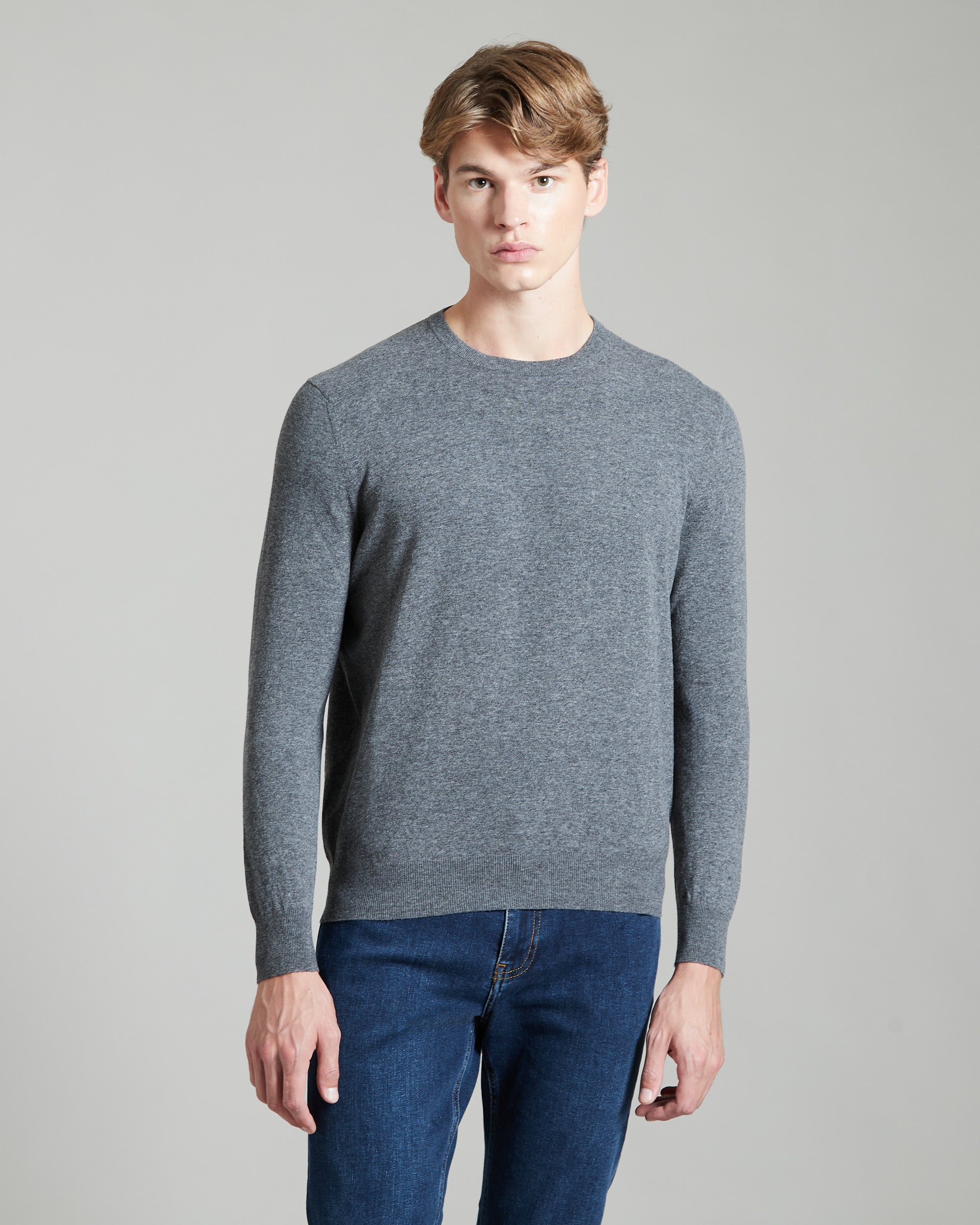 Dark grey kid cashmere ELASTA round-neck sweater