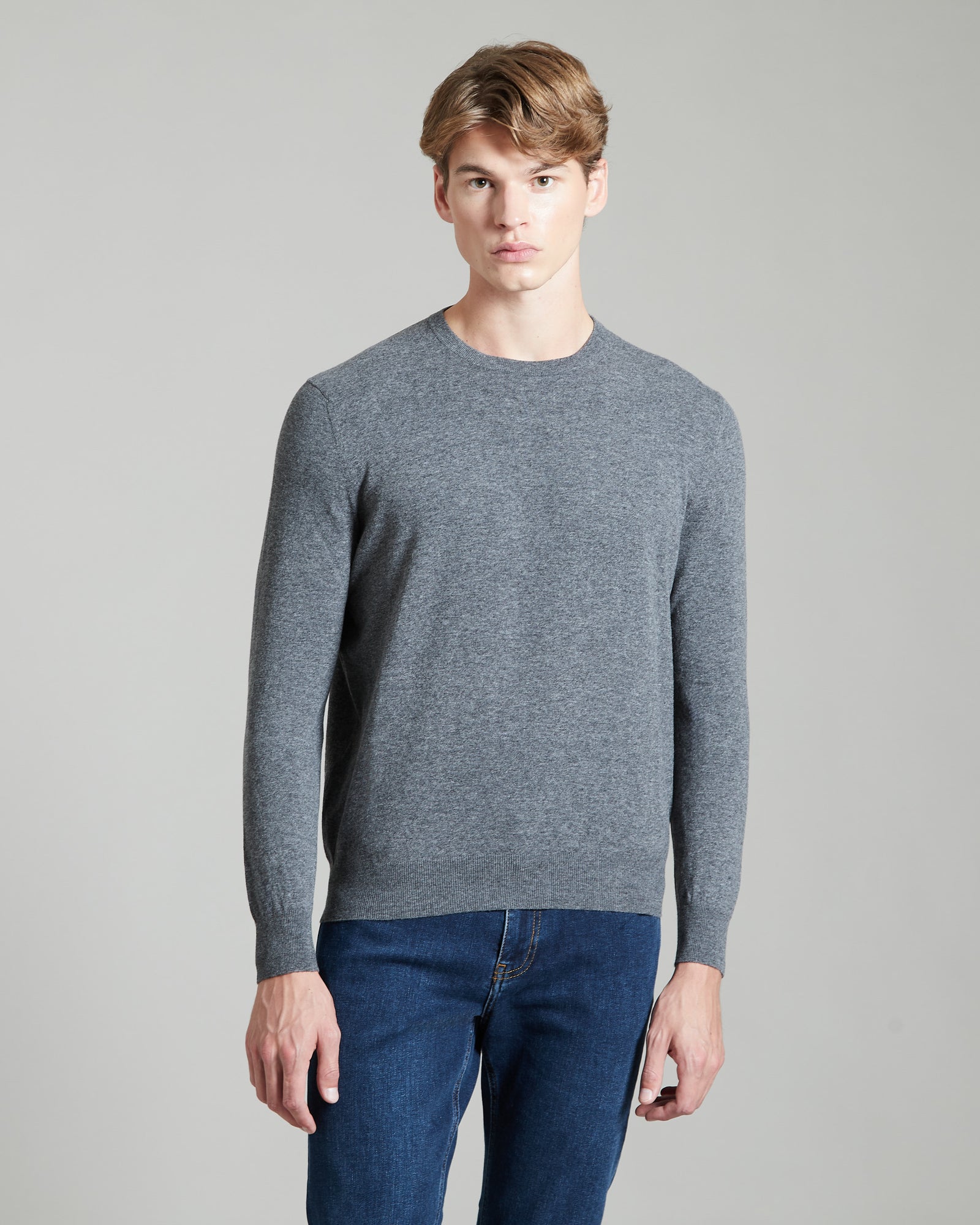 Dark grey kid cashmere ELASTA round-neck sweater