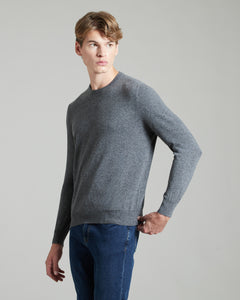 Dunkelgrauer Rundhalsausschnitt-Pullover aus Kid-Cashmere-ELASTA