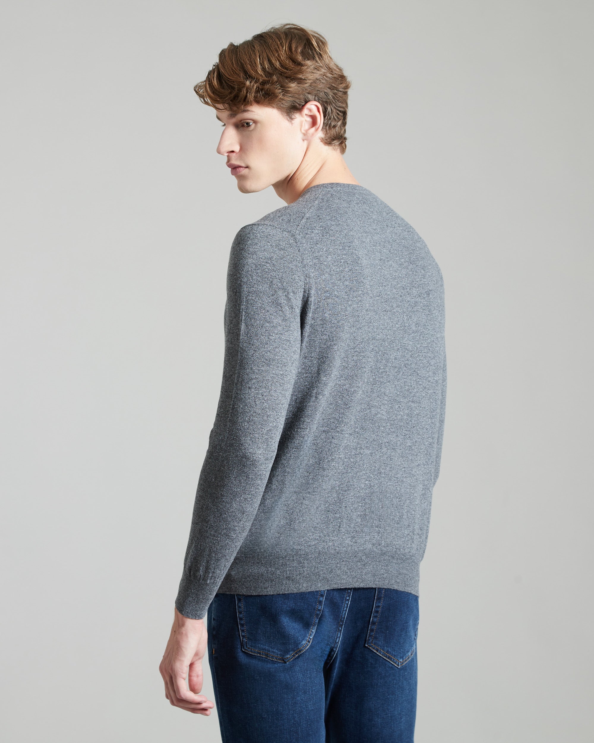 Dunkelgrauer Rundhalsausschnitt-Pullover aus Kid-Cashmere-ELASTA