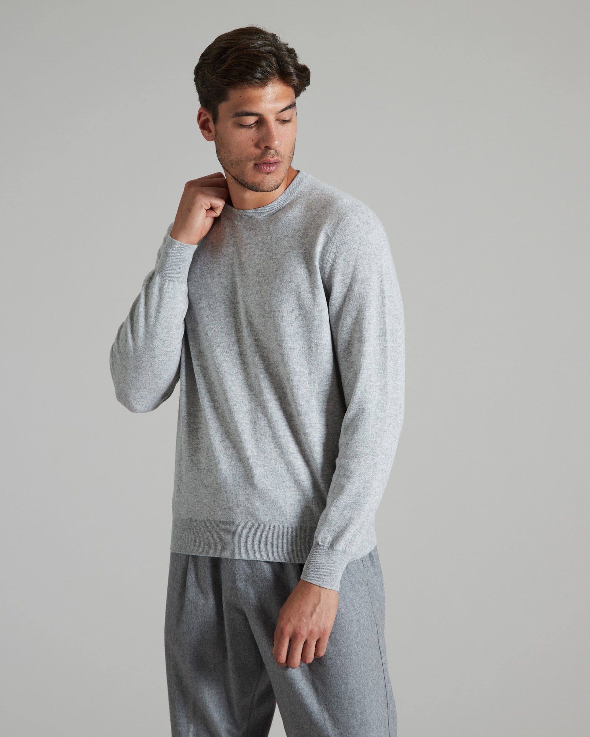 Maglia girocollo in Kid Cashmere ELASTA grigio chiaro