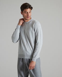 Hellgrauer Rundhalsausschnitt-Pullover aus Kid-Cashmere-ELASTA