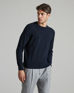 Blauer Rundhalsausschnitt-Pullover aus Kid-Cashmere-ELASTA