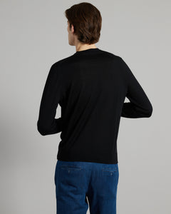 Black cashmere and silk men's round-neck sweater