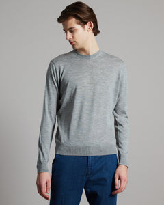 Grey cashmere and silk men's round-neck sweater