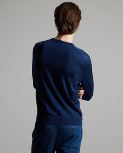 Light blue cashmere and silk men's round-neck sweater