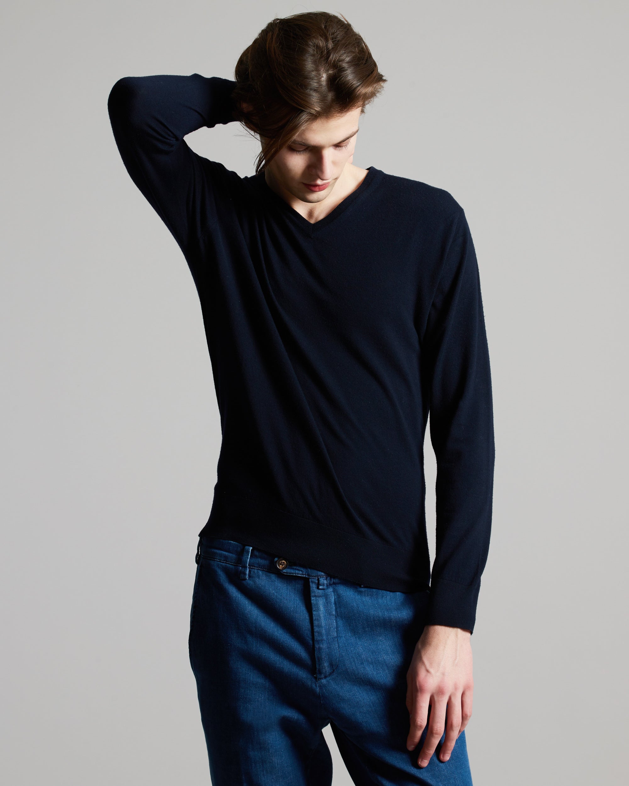 Maglia scollo V in Kid Wool 12.8 blue navy