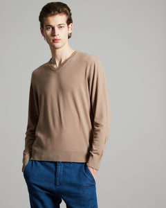 12.8 Kid Wool beige V neck sweater