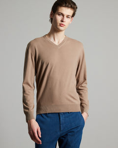 12.8 Kid Wool beige V neck sweater