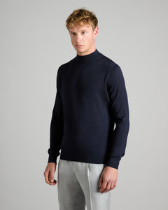 Blue cashmere and silk chimney collar sweater