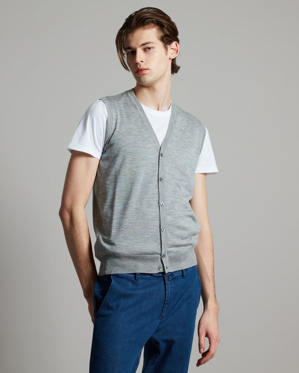 Grey cashmere and silk vest sweater