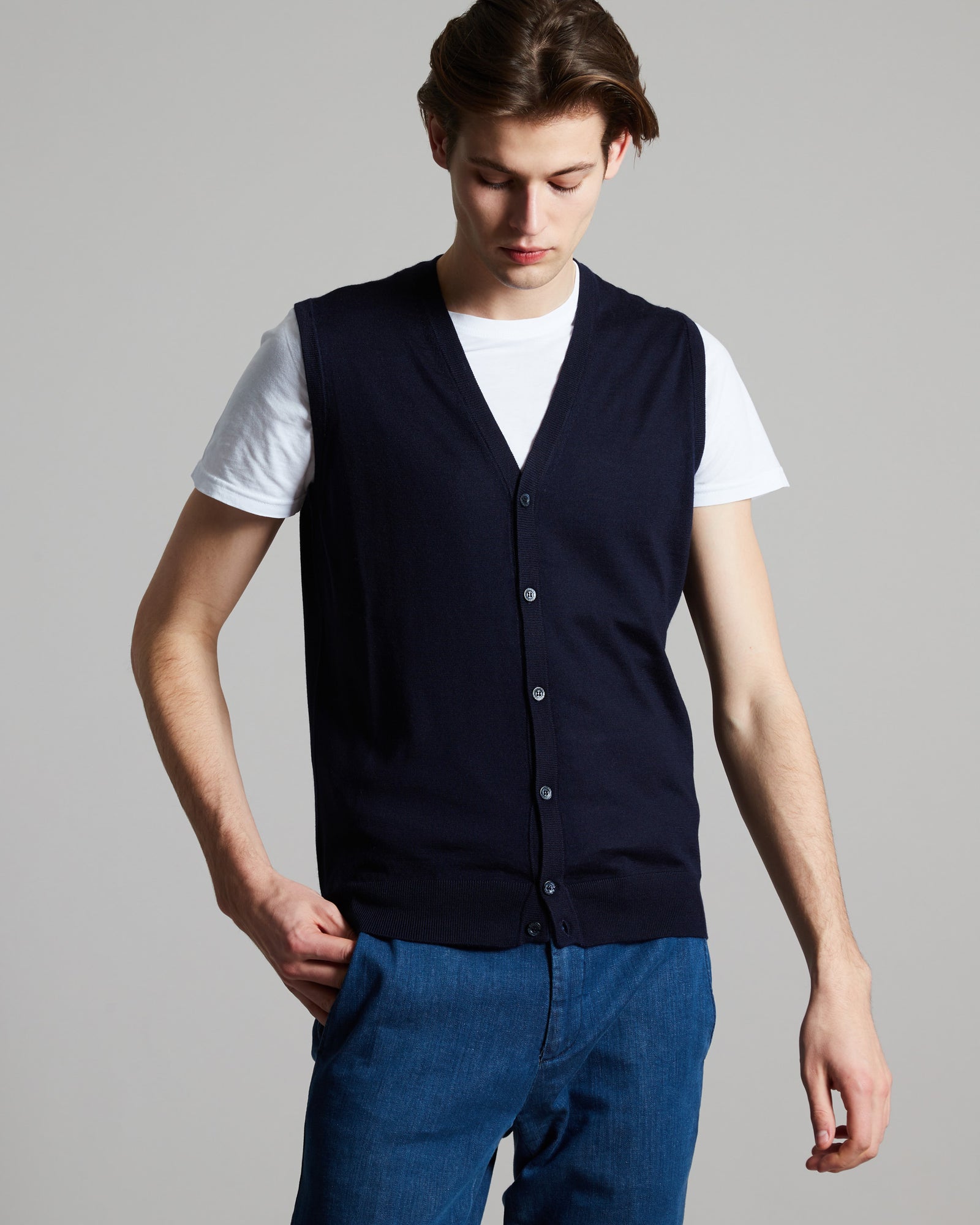 Blue cashmere and silk vest sweater