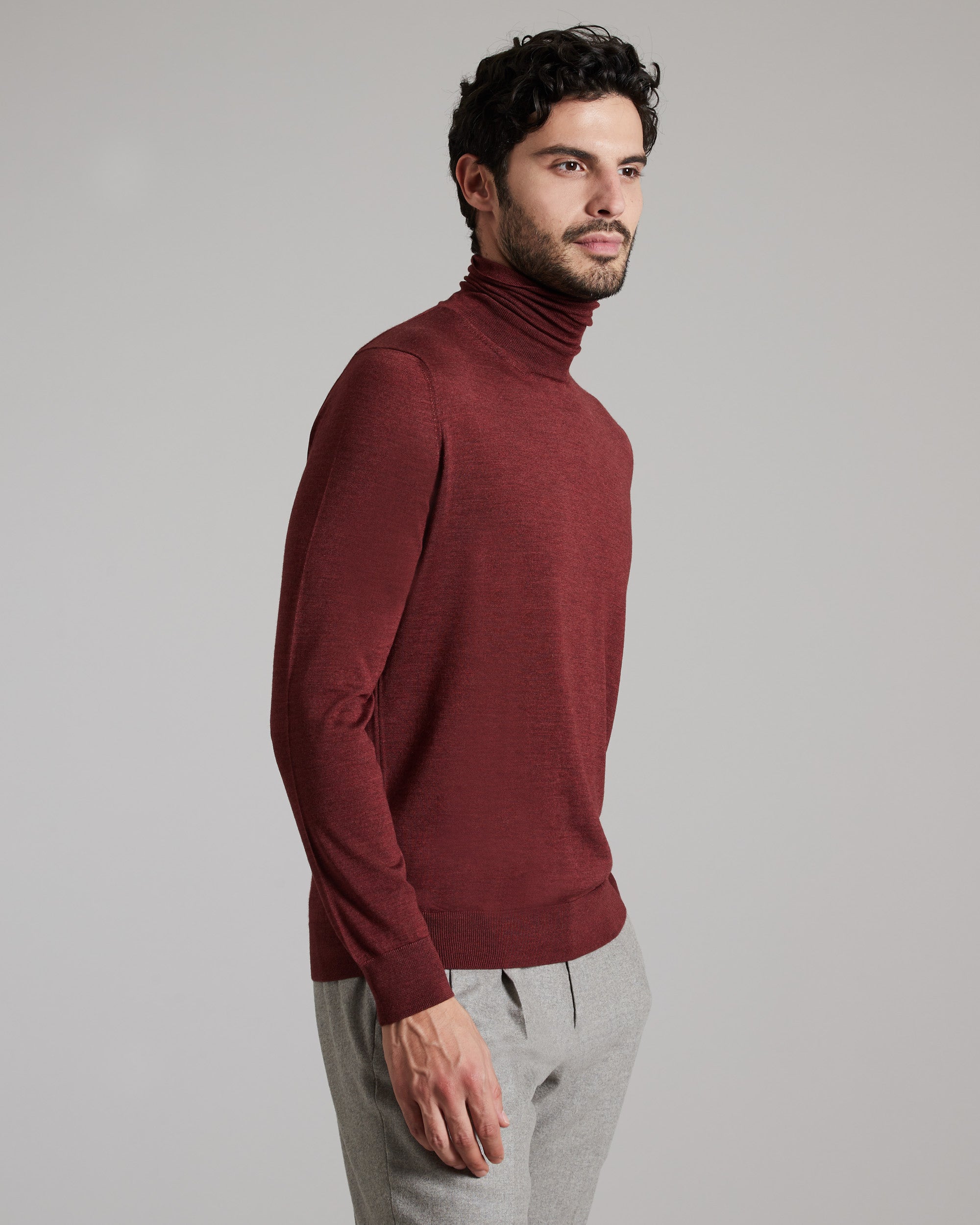 Maglia dolcevita da uomo in cashmere seta bordeaux