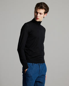 Black cashmere and silk men's turtleneck sweater