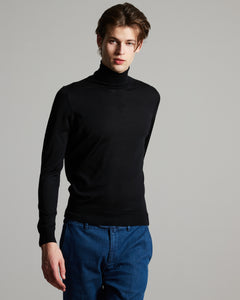 Black cashmere and silk men's turtleneck sweater