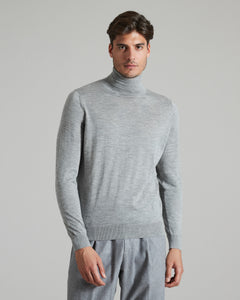 Grey cashmere and silk men's turtleneck sweater