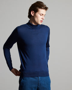 Maglia dolcevita da uomo in cashmere seta blu