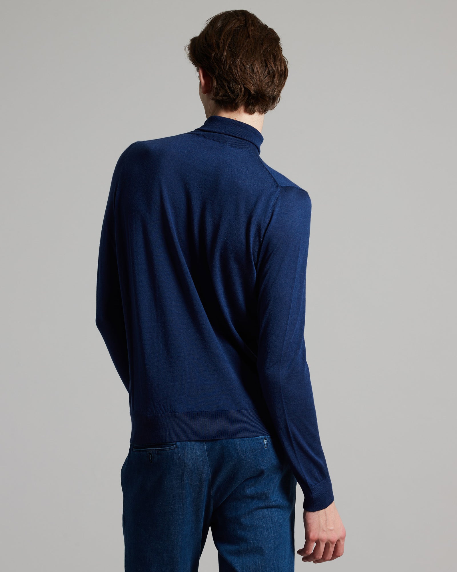 Maglia dolcevita da uomo in cashmere seta blu