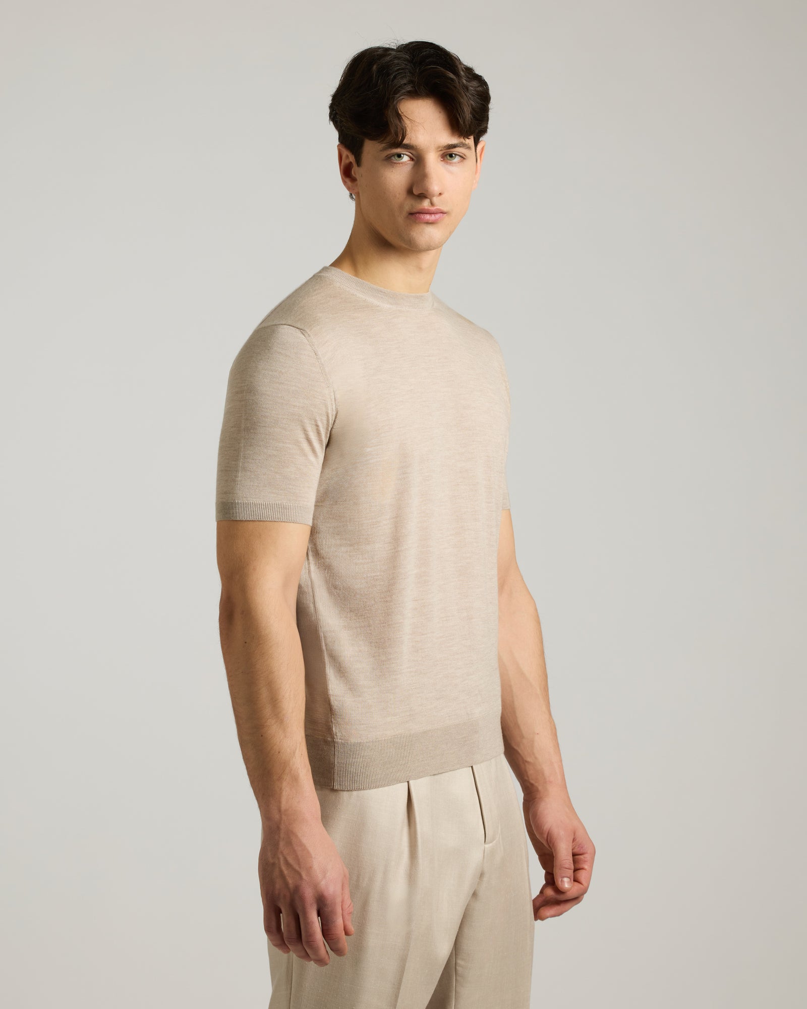 Beige cashmere and silk men's t-shirt