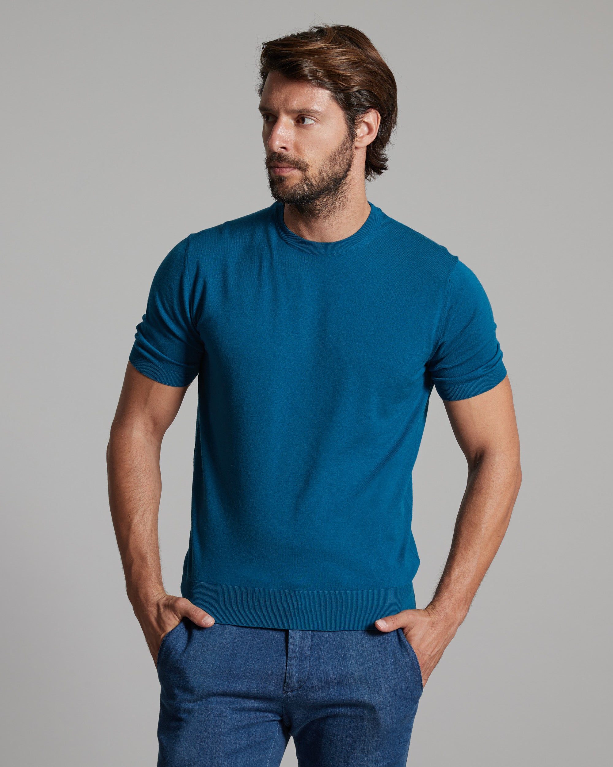 T-shirt in Kid Wool 12.8 blu ottanio