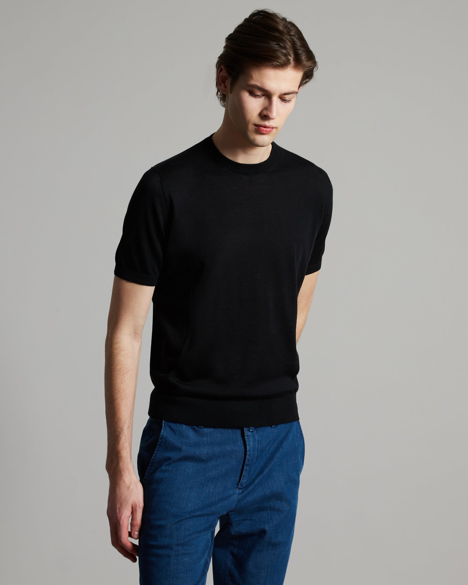 Black cashmere and silk men's T-SHIRT