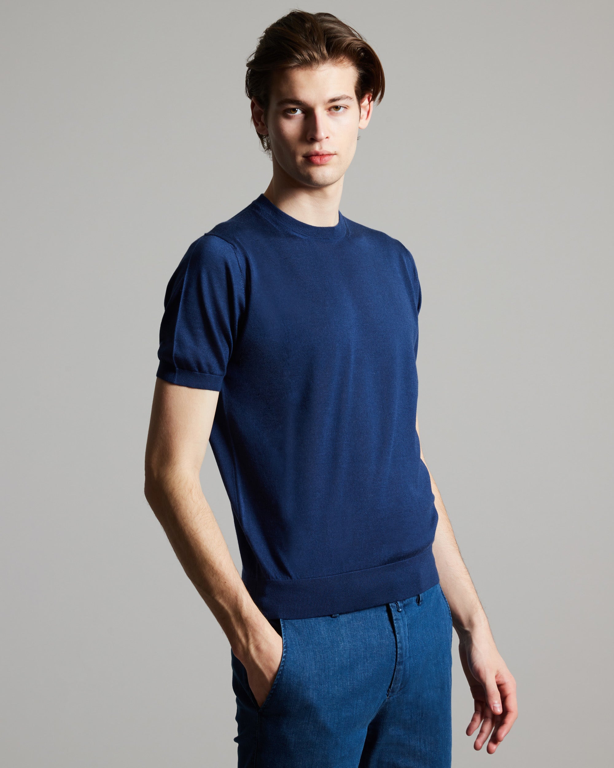 Blue cashmere and silk men's T-SHIRT