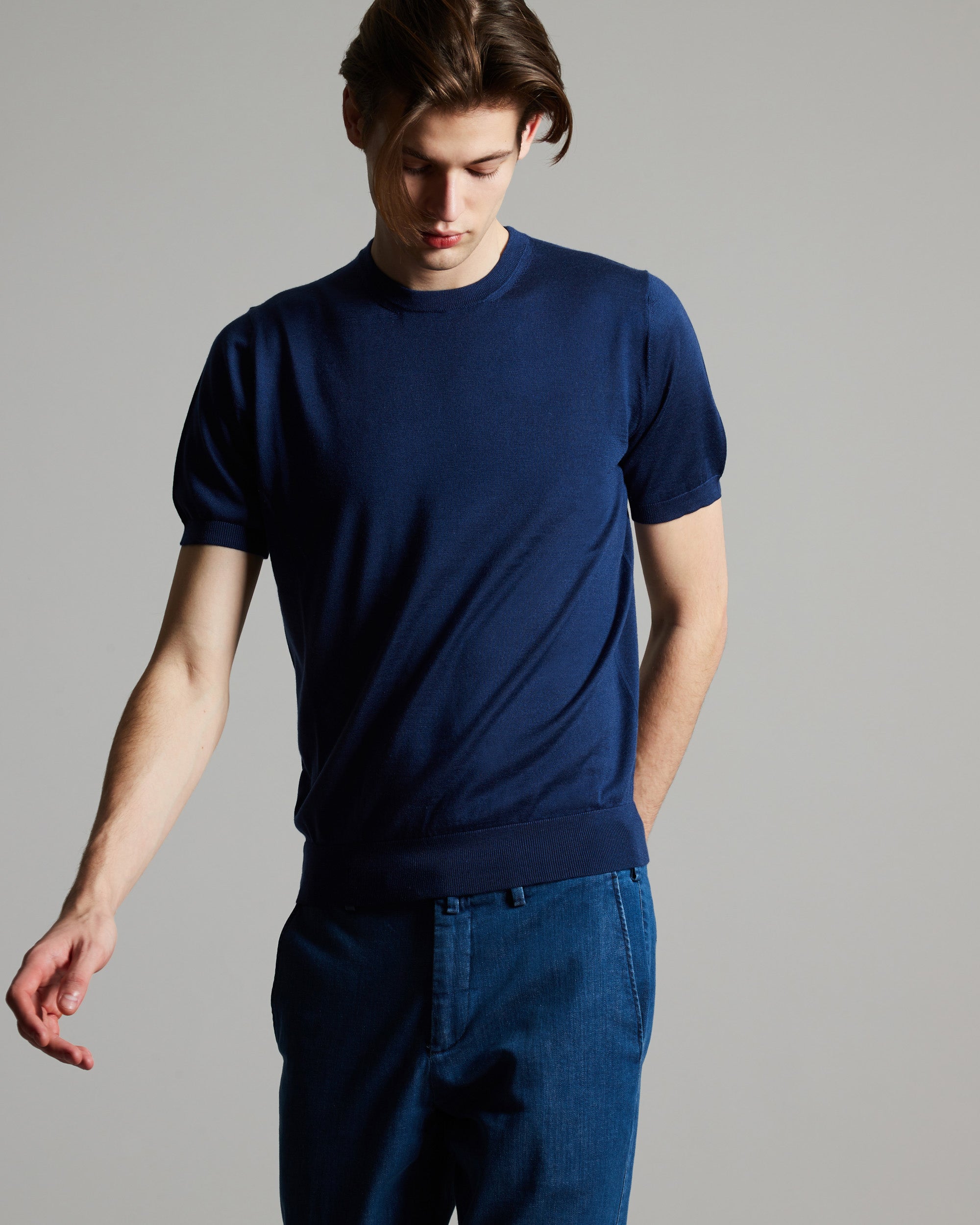 T-SHIRT in in cashmere e seta blu