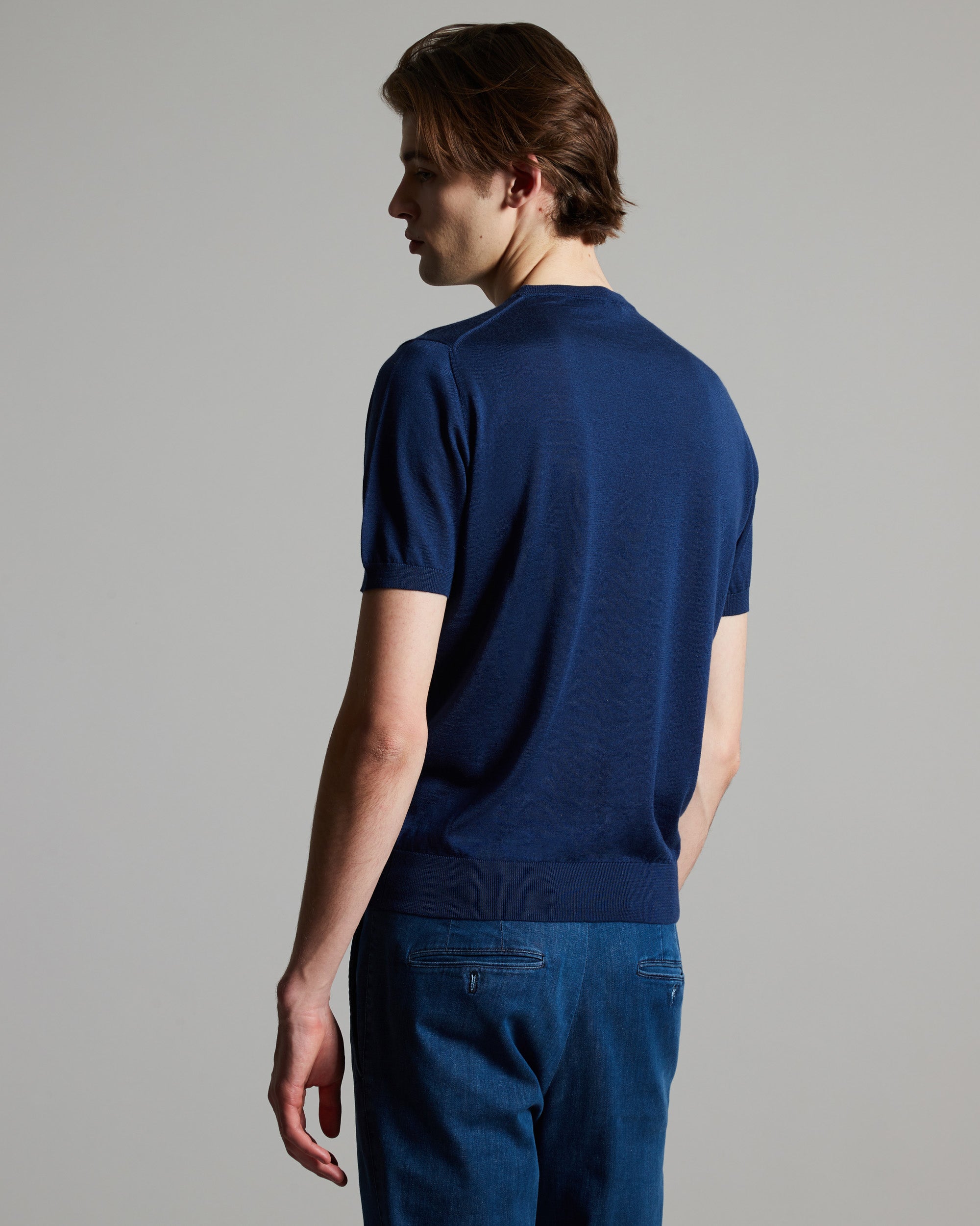 Blue cashmere and silk men's T-SHIRT