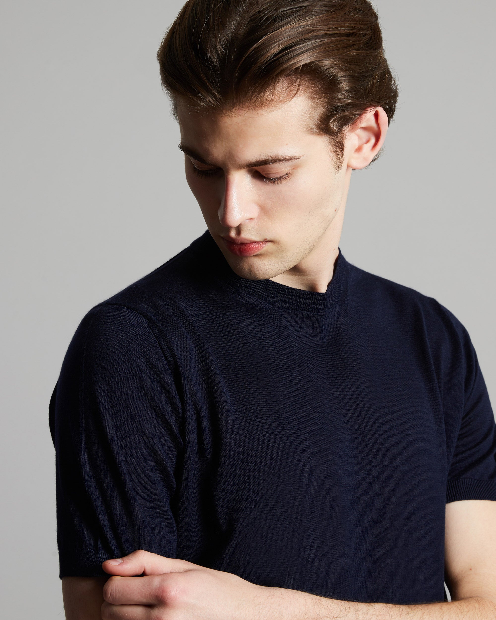 Dark Blue cashmere and silk men's T-SHIRT 3