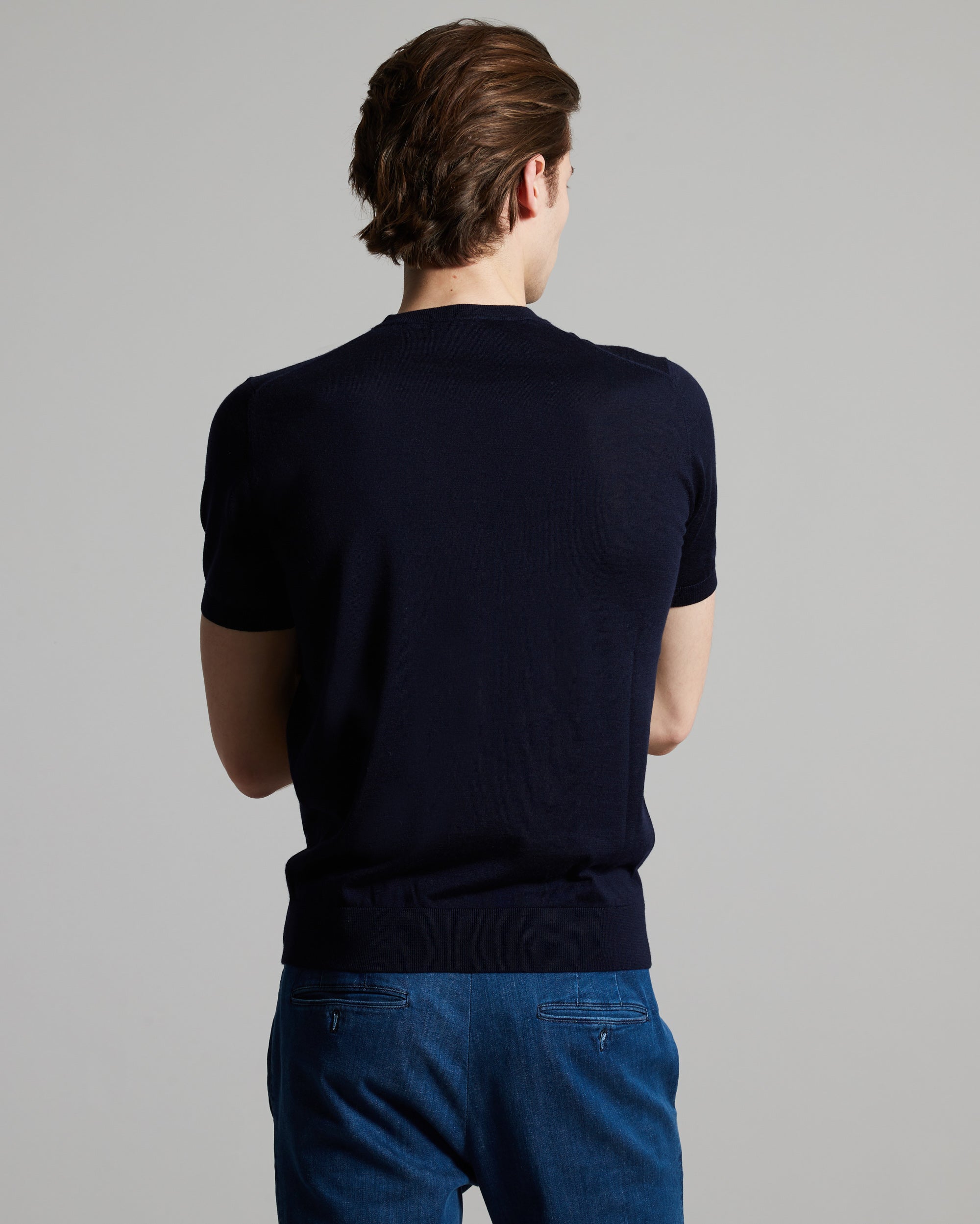 Dark Blue cashmere and silk men's T-SHIRT 4