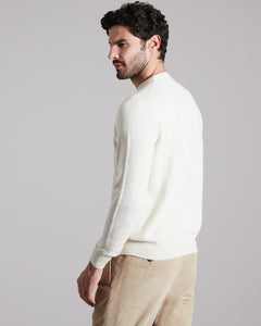 White kid cashmere round-neck sweater