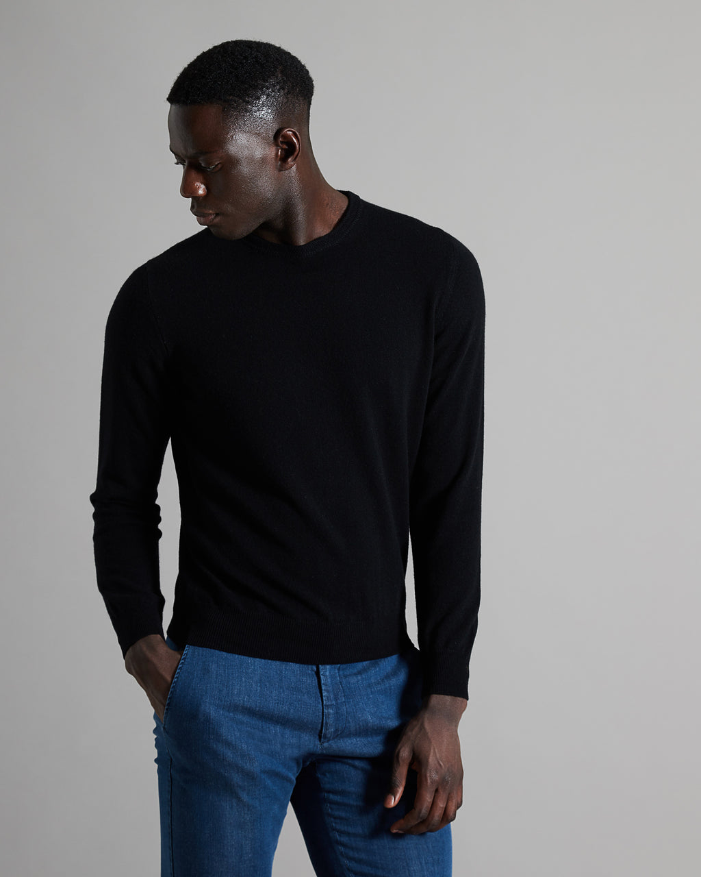 Black kid cashmere round-neck sweater