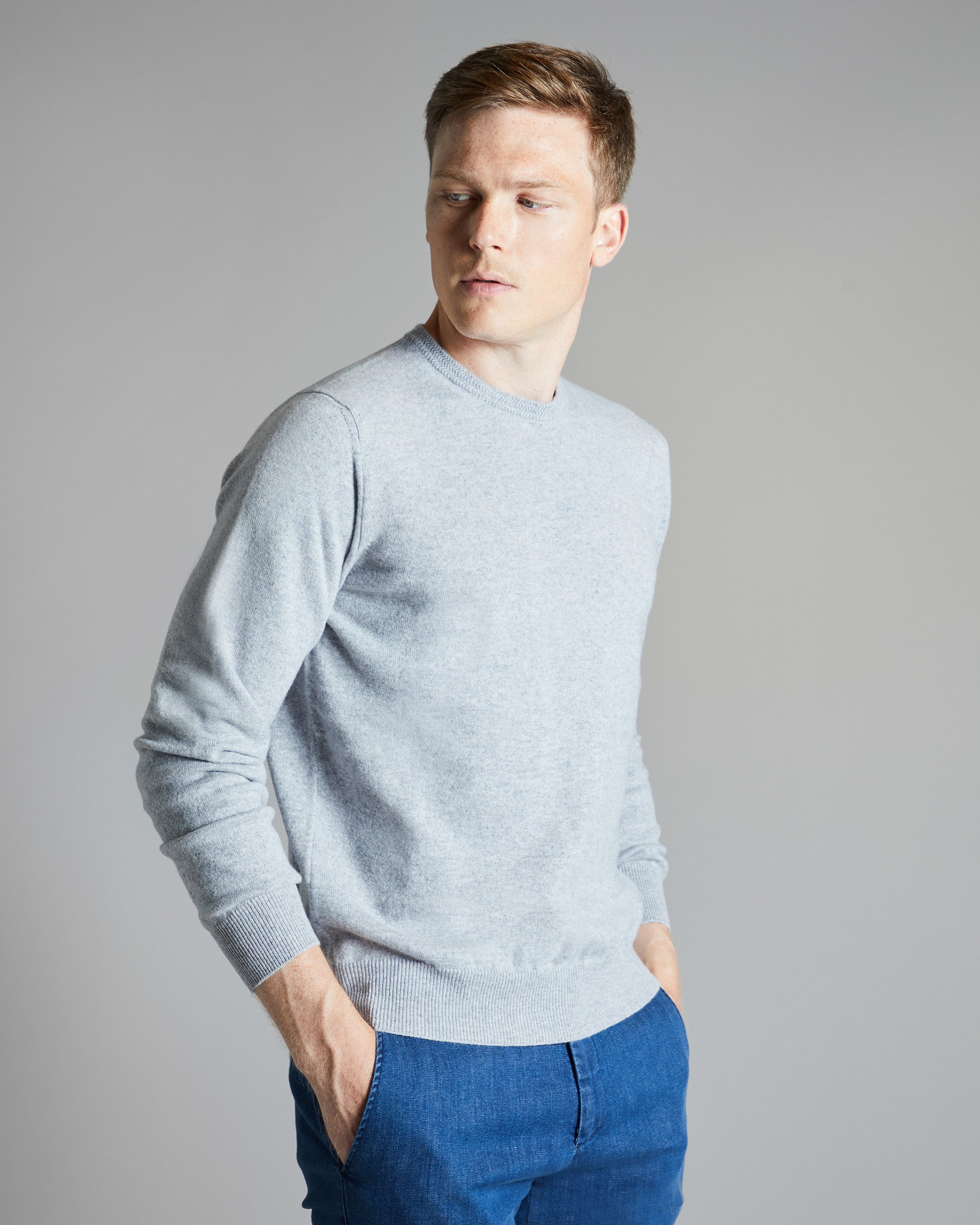 Grey kid cashmere round-neck sweater