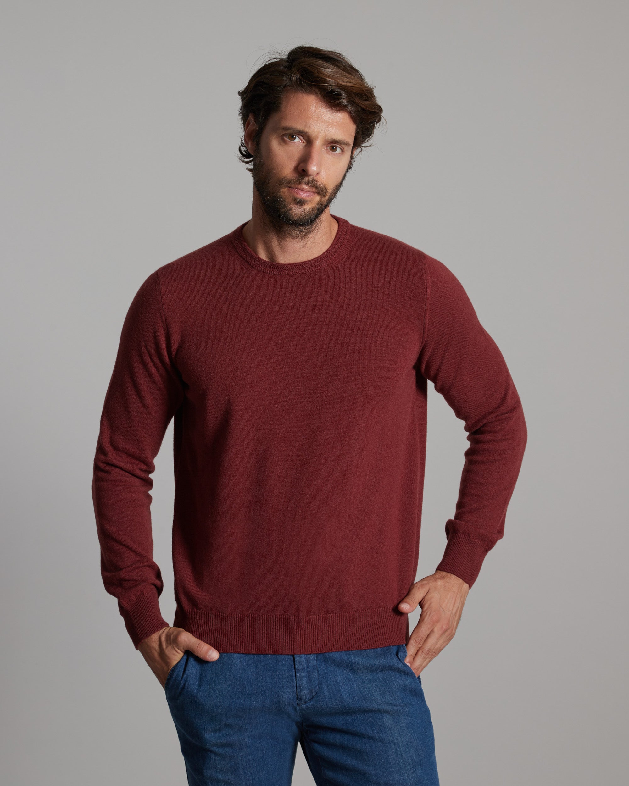 Bordeaux kid cashmere round-neck sweater