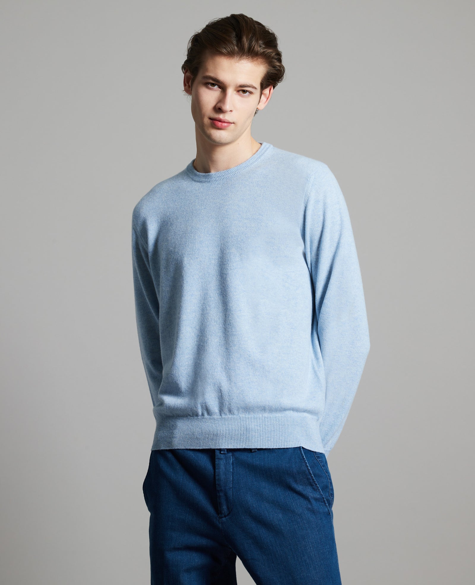 Azure mélange kid cashmere round-neck sweater