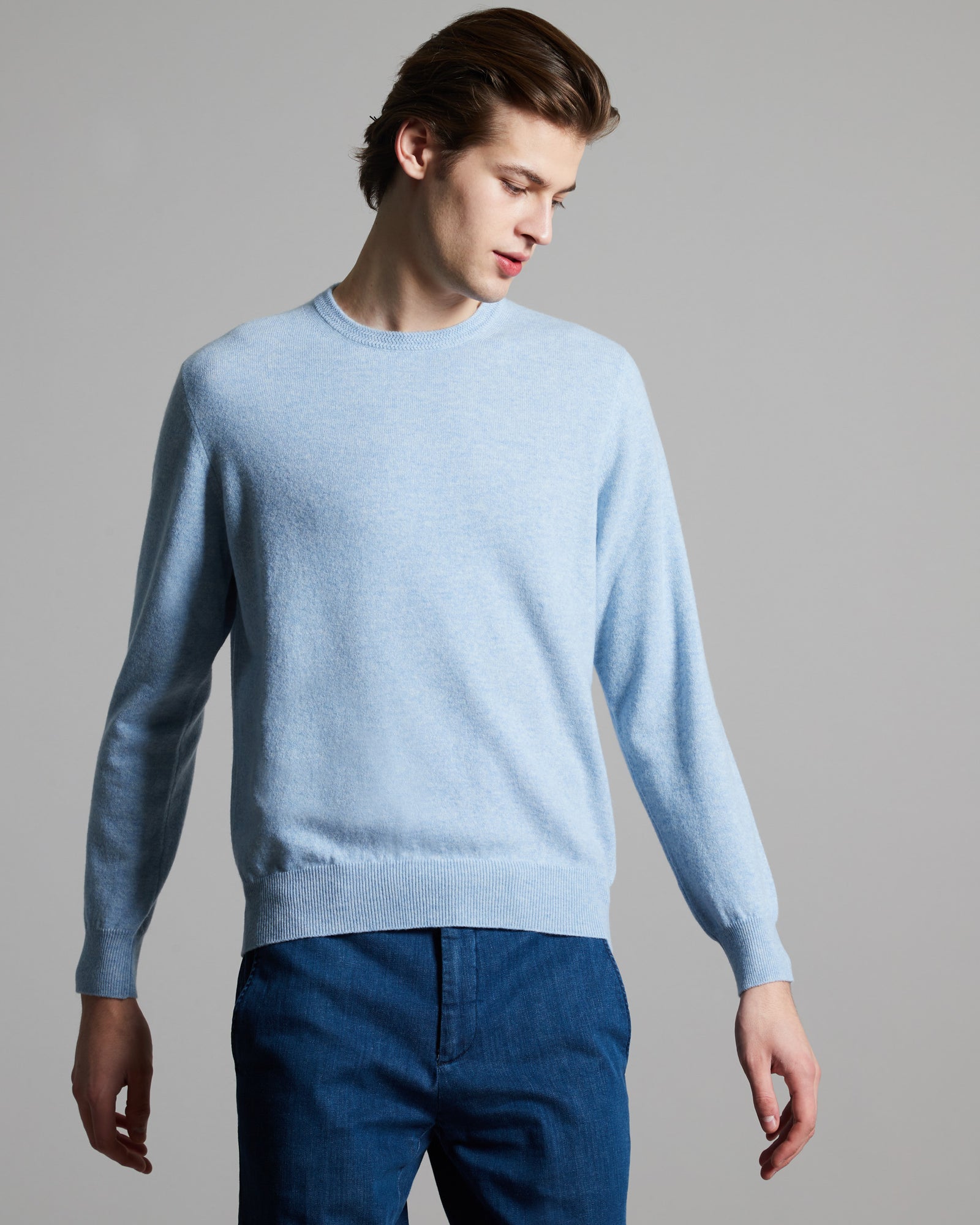 Azure mélange kid cashmere round-neck sweater