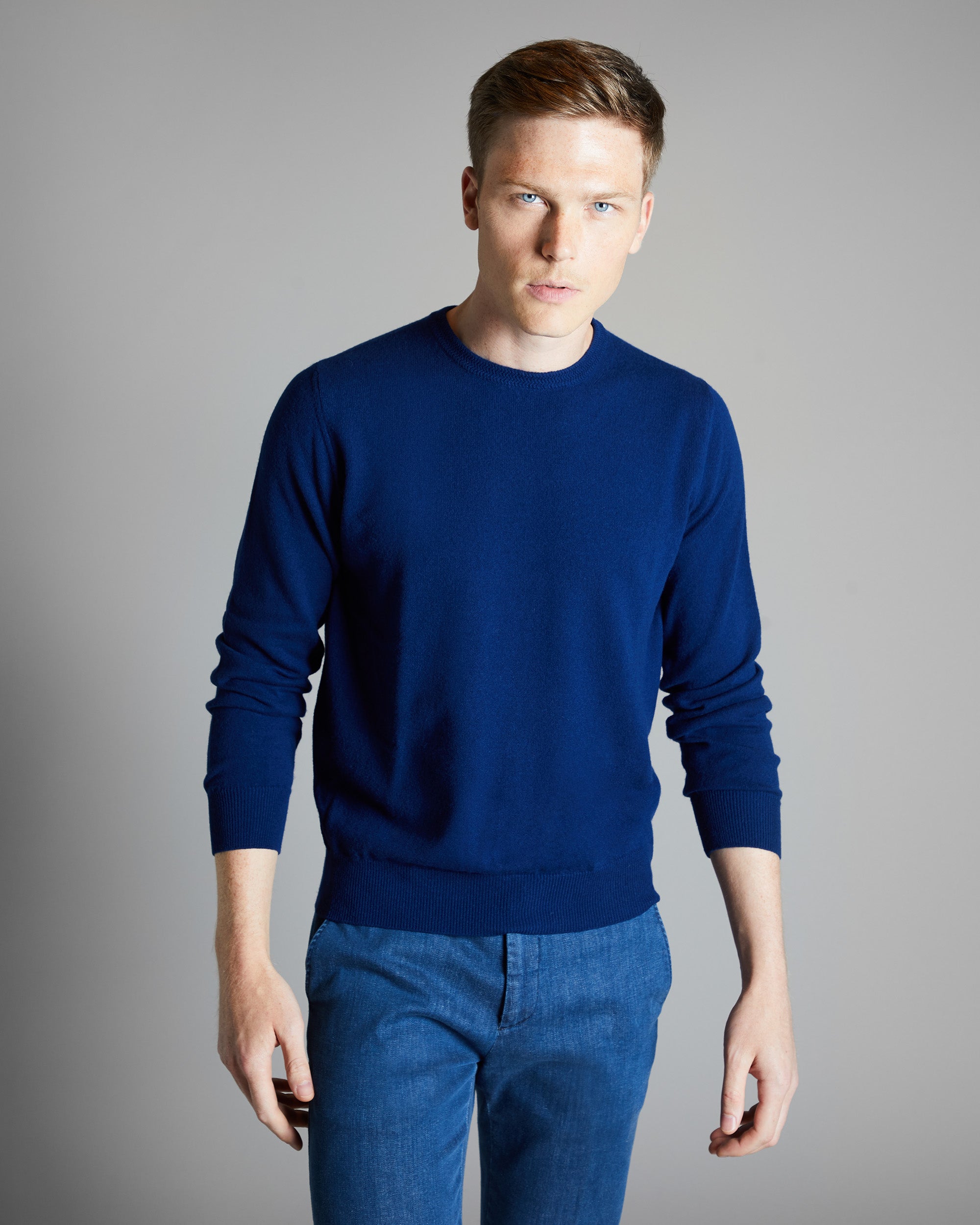 Blue kid cashmere round-neck sweater