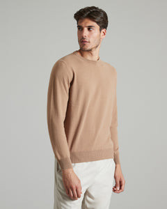 Brown kid cashmere round-neck sweater