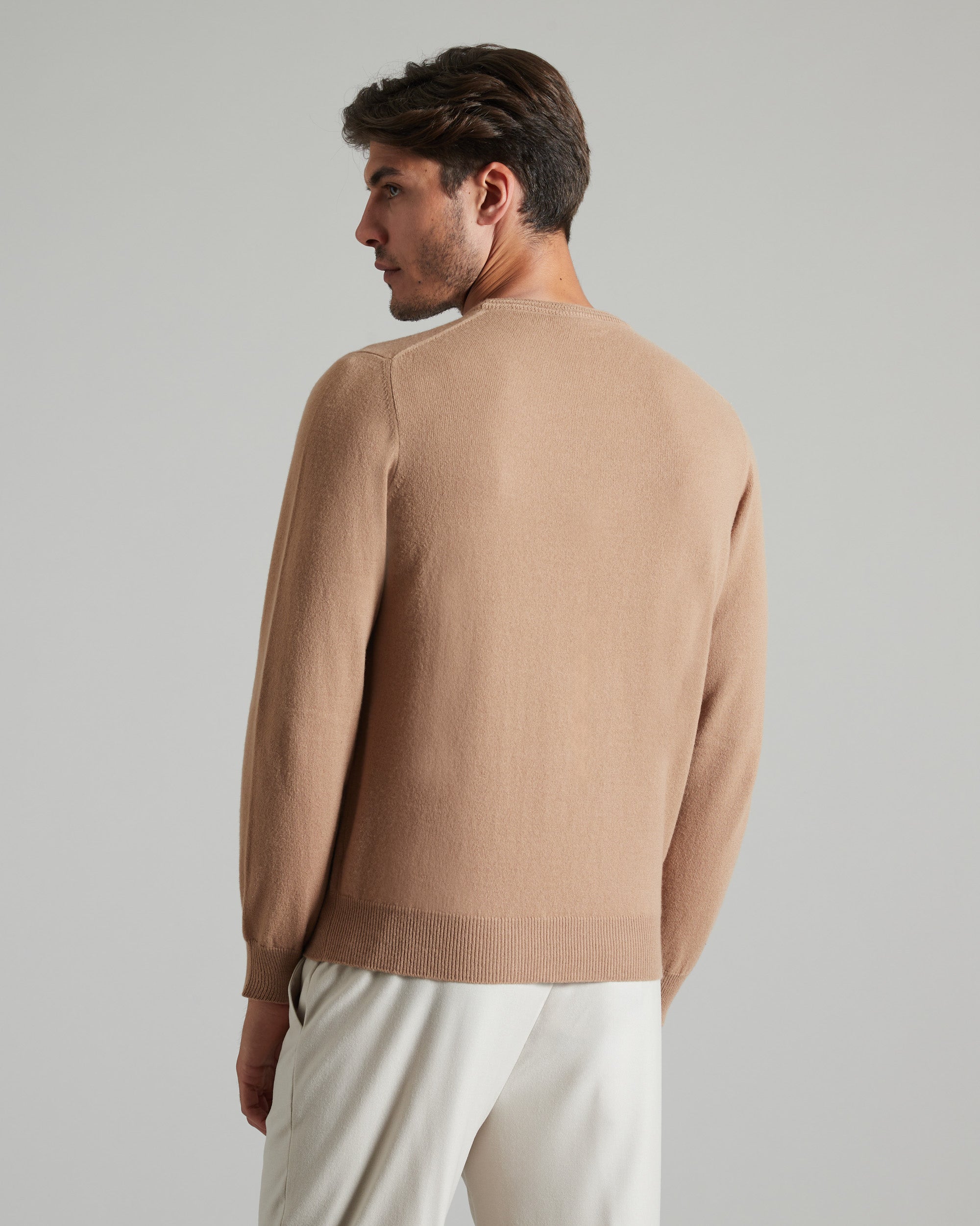 Brown kid cashmere round-neck sweater