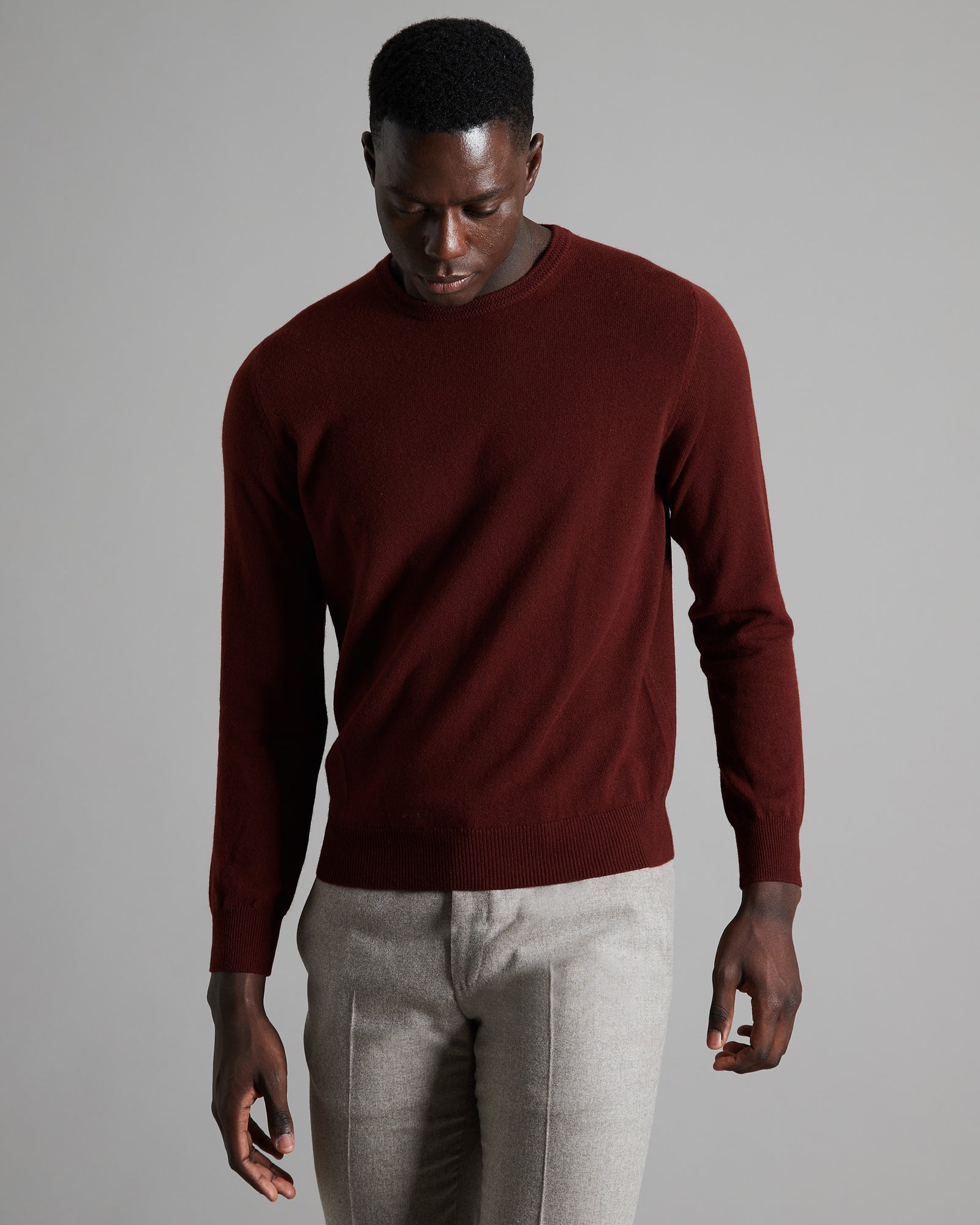 Brown kid cashmere round-neck sweater