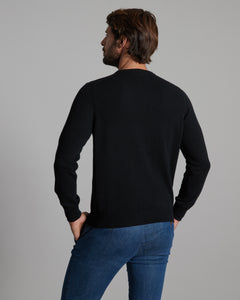 Black kid cashmere round-neck sweater