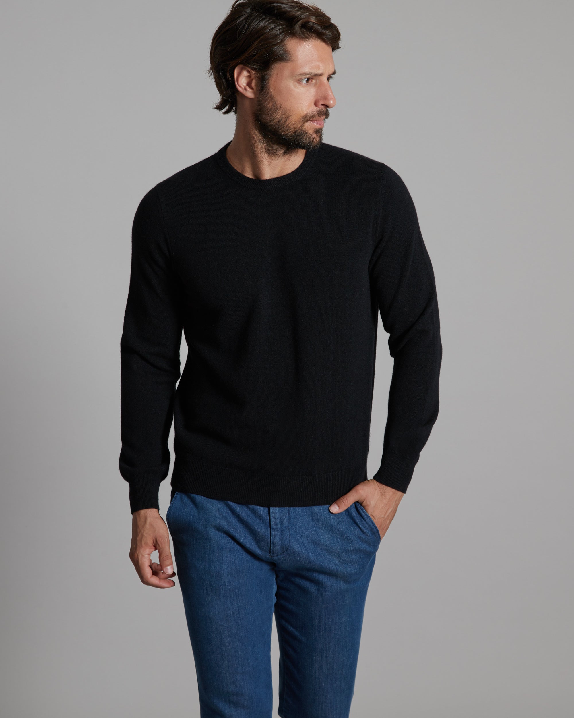 Black kid cashmere round-neck sweater 2