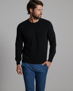 Black kid cashmere round-neck sweater