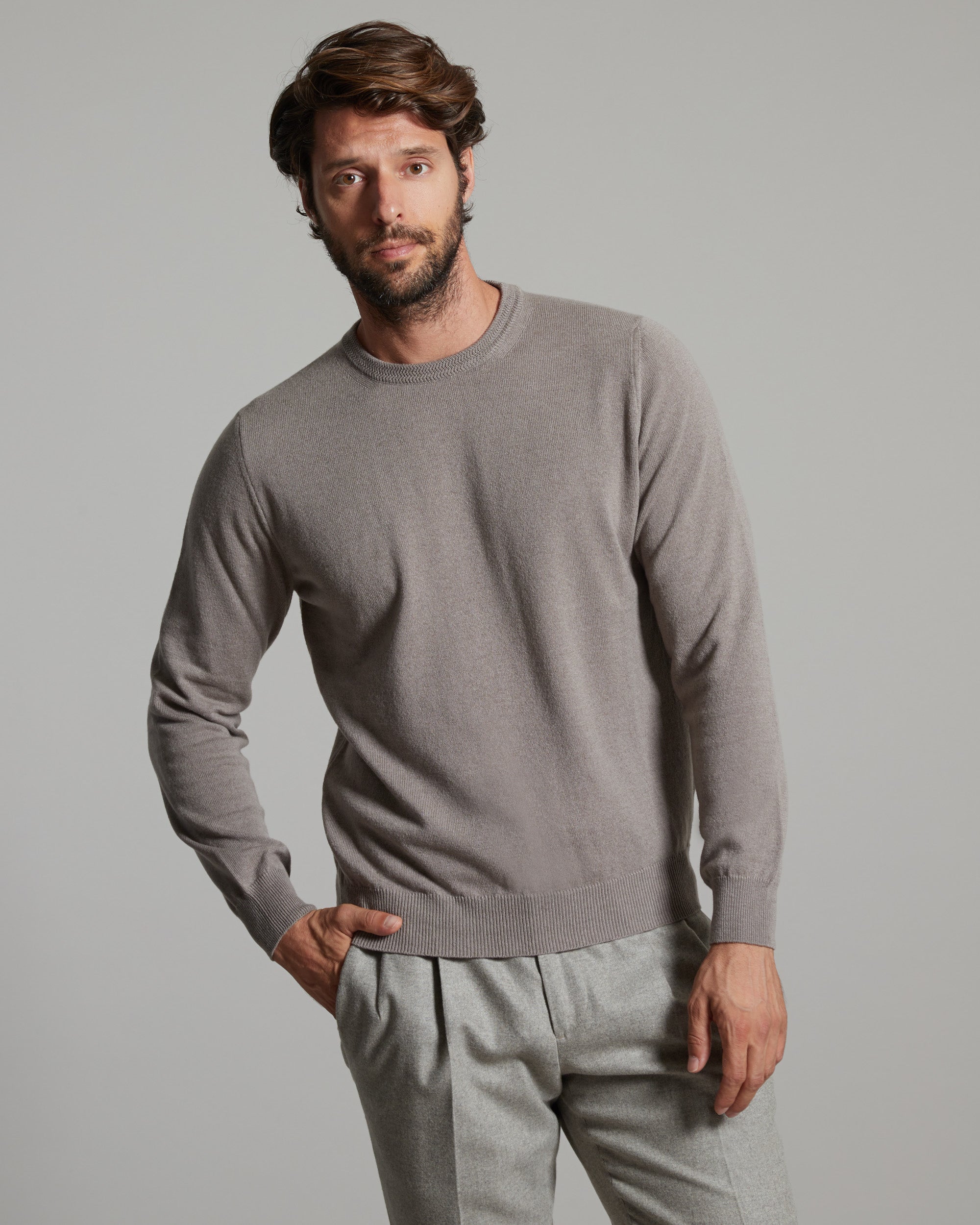 Maglia girocollo in Kid Cashmere sabbia