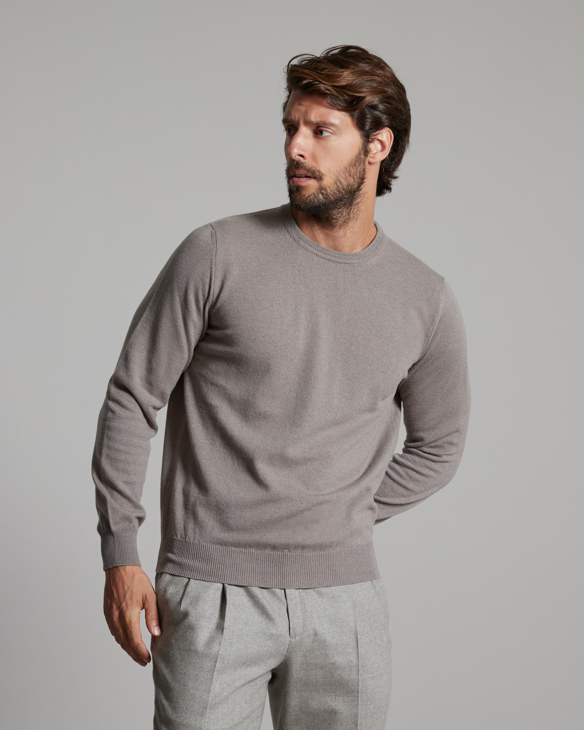 Maglia girocollo in Kid Cashmere sabbia