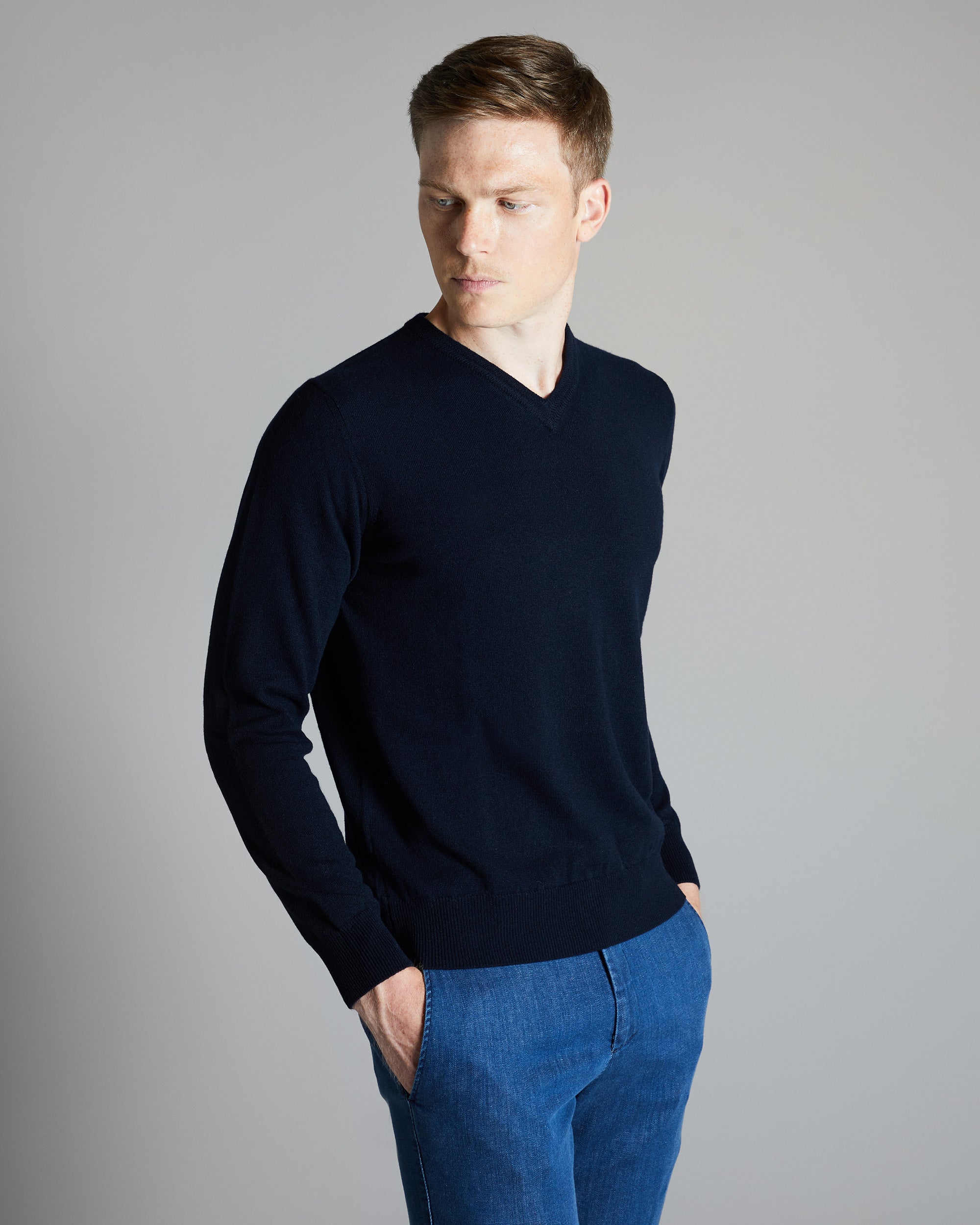 Blue kid cashmere V-neck sweater