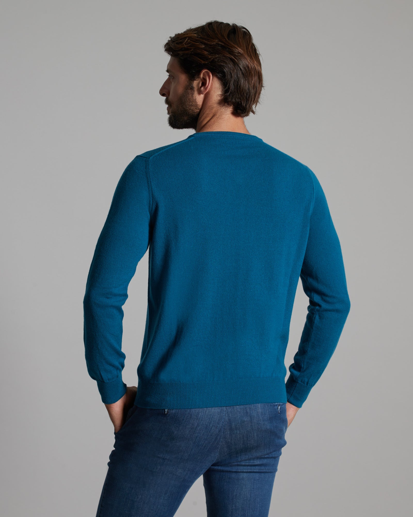 Maglia Scollo V in Kid Cashmere blu ottanio