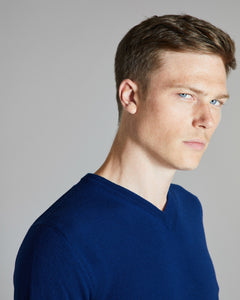 Maglia Scollo V in Kid Cashmere blu