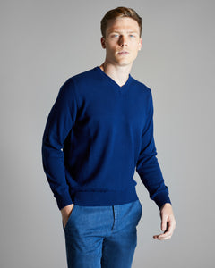 Maglia Scollo V in Kid Cashmere blu