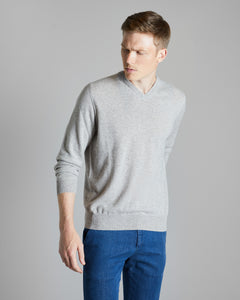 Brown melange kid cashmere V-neck sweater 2
